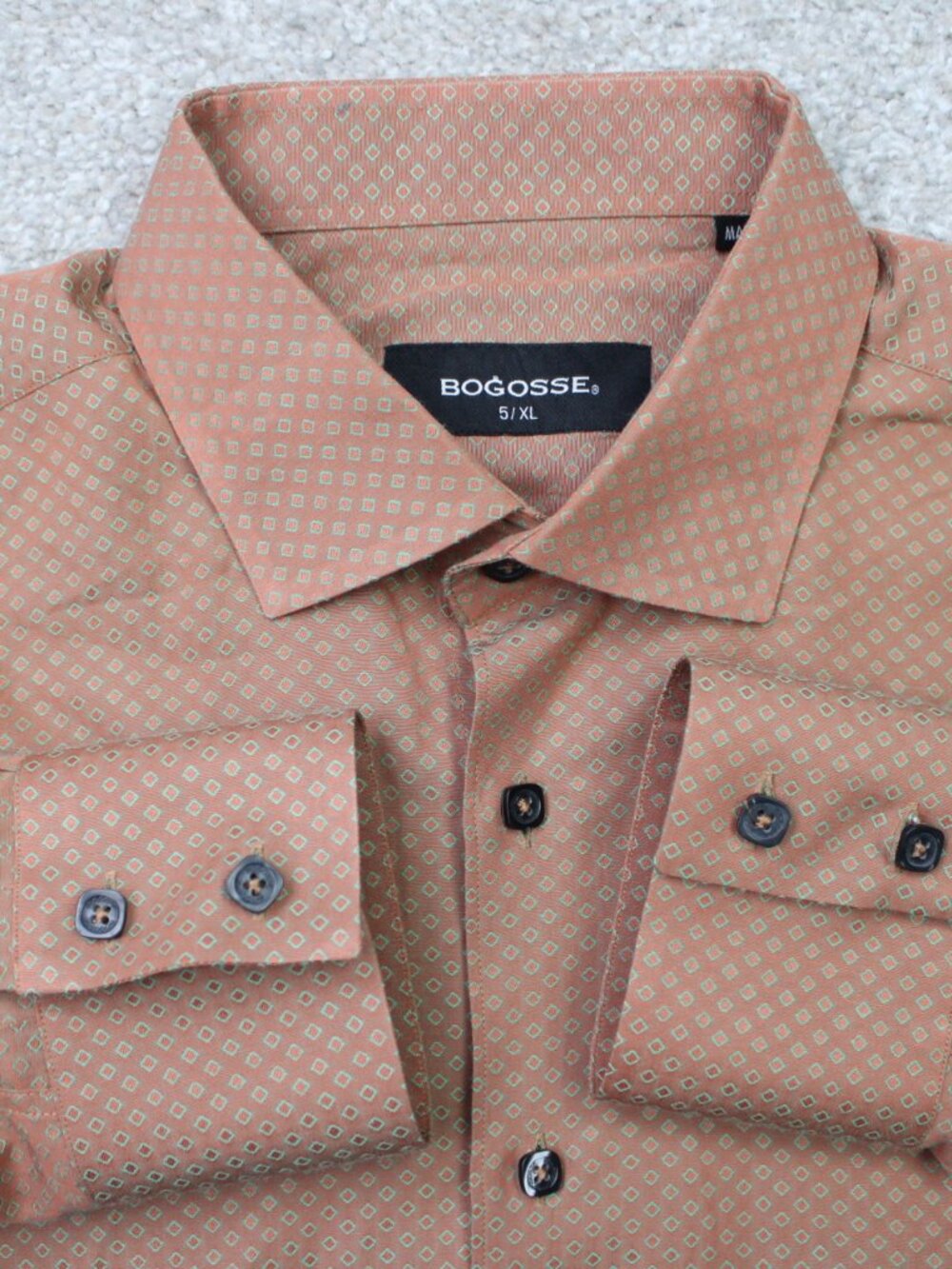 Bogosse Danny Shirt Men 5/ XL Orange/Green Geometric Textured Cotton Long Sleeve
